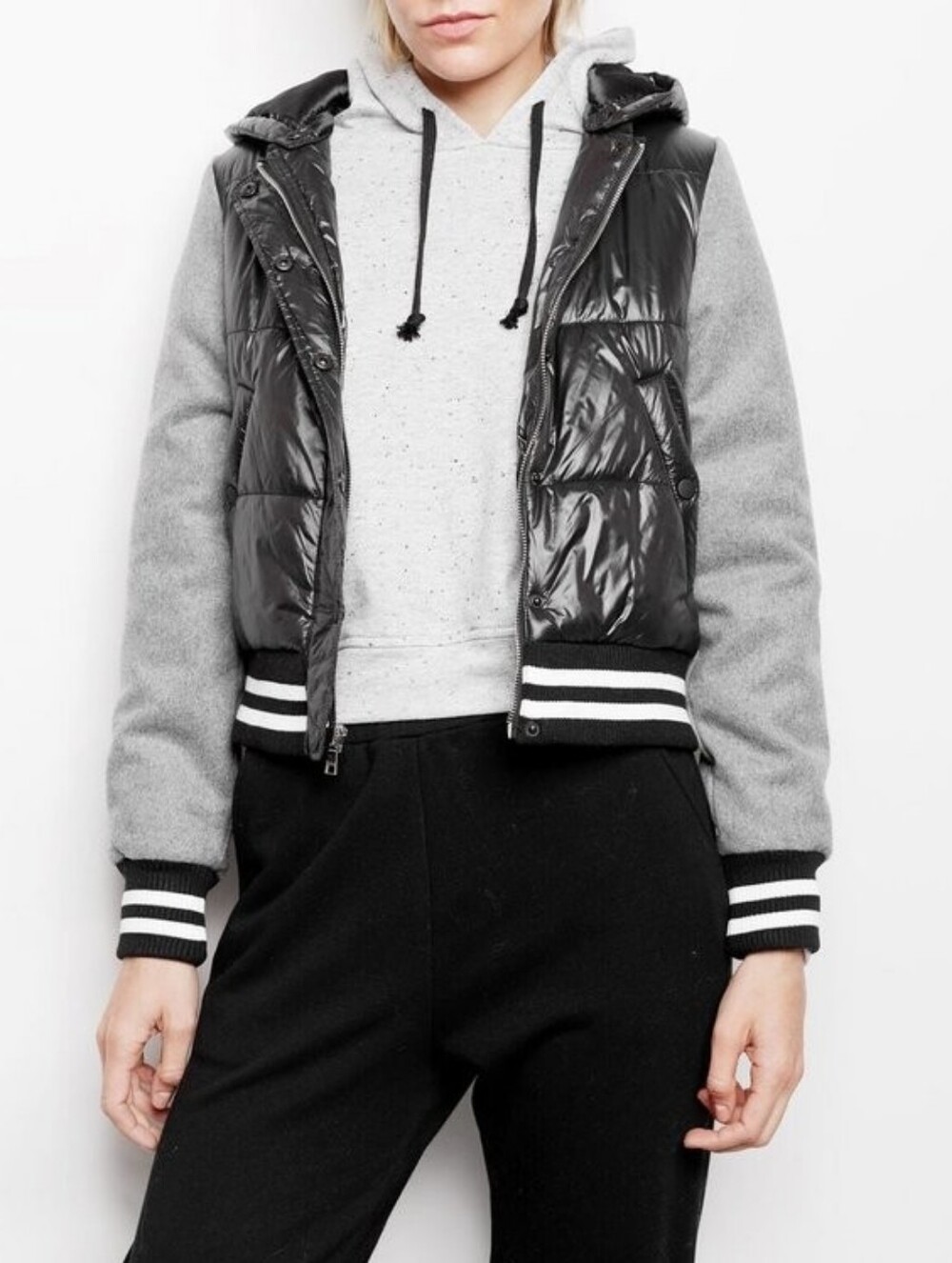 Generation Love‎ Black And Grey Max Quilted Varsity Jacket